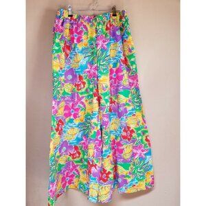 Richard James Womens High Waist Wide-Leg Floral Crop Pants XL Boho Pink Green